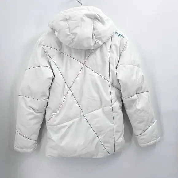 Spyder White & Multi-Colored Winter Snow Ski Jacket Girls Kids Size 18 - Picture 6 of 11